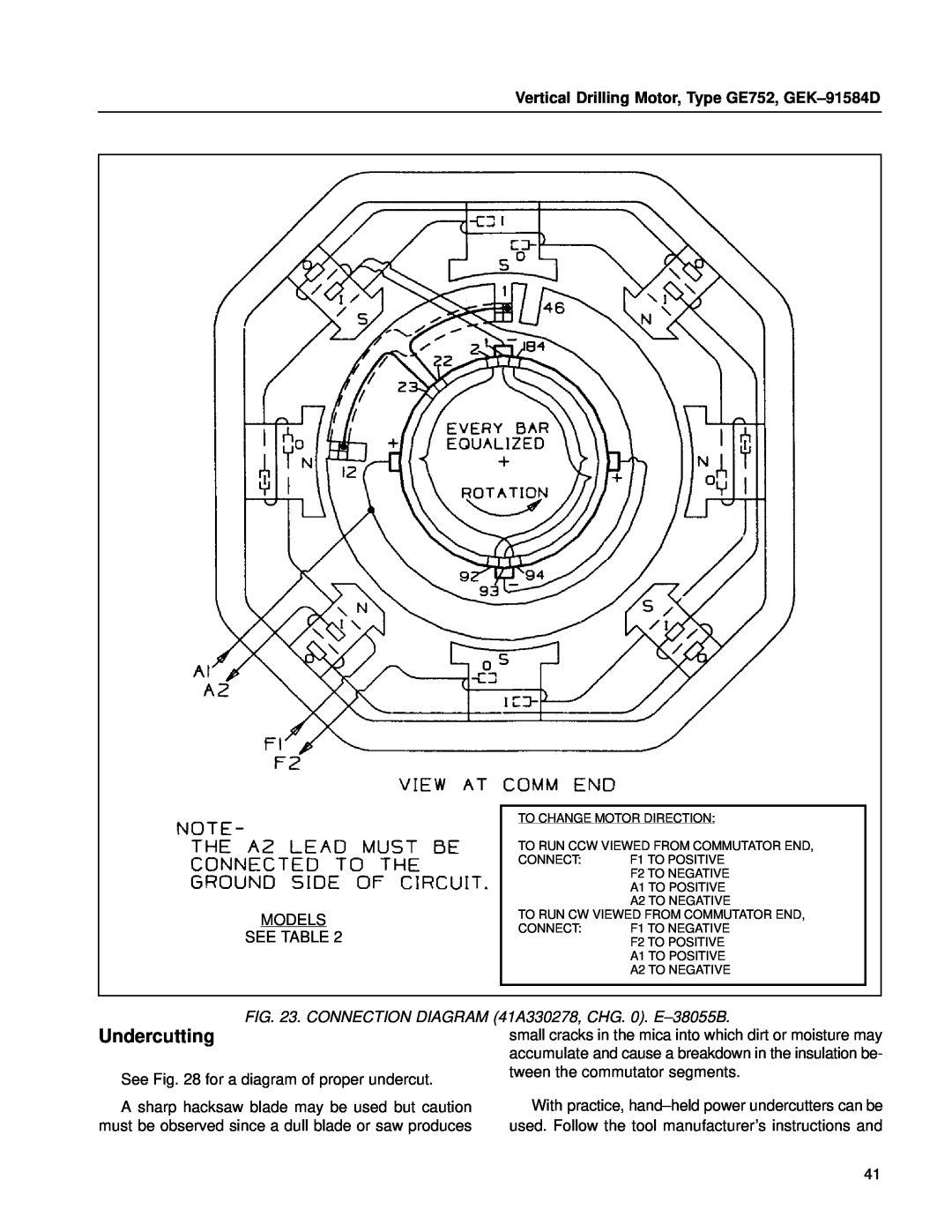 GE manual CONNECTION DIAGRAM 41A330278, CHG. 0. E±38055B, Vertical Drilling Motor, Type GE752, GEK±91584D 