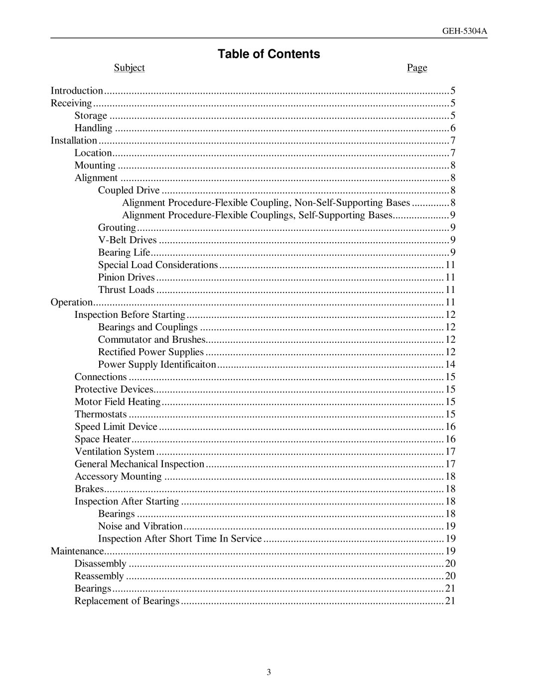 GE GEH-5304A manual Table of Contents 