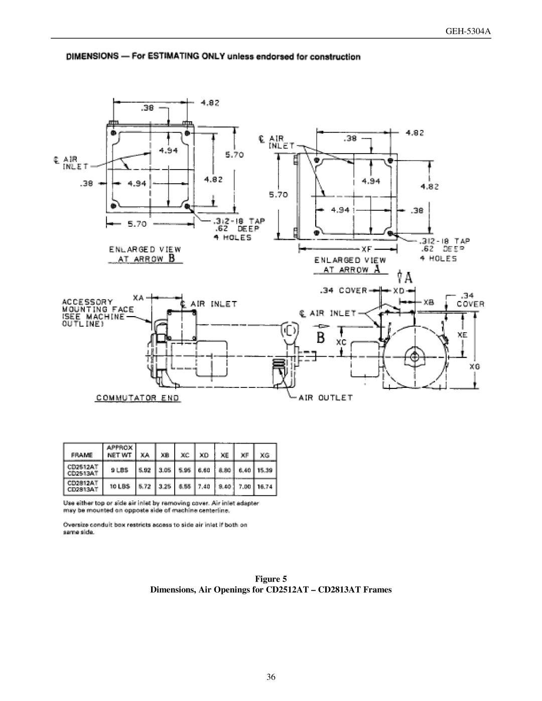 GE GEH-5304A manual Dimensions, Air Openings for CD2512AT CD2813AT Frames 