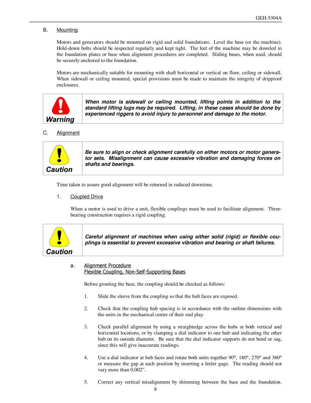 GE GEH-5304A manual Mounting, Alignment, Coupled Drive 