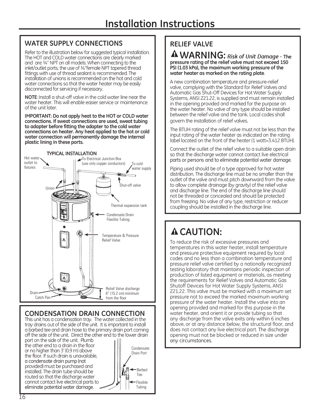 GE GEH50DEED owner manual GlvfrqqhfwhgIruVhuylflqjLiQhfhvvdu\, 73,&$/,167$//$7,21, Condensate drain pump not 