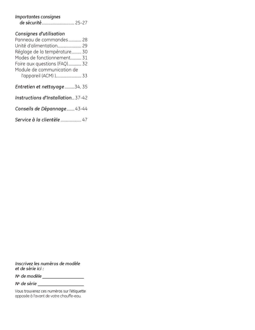 GE GEH50DEED Importantes consignes, Consignes d’utilisation, Instructions d’Installation, Entretien et nettoyage 