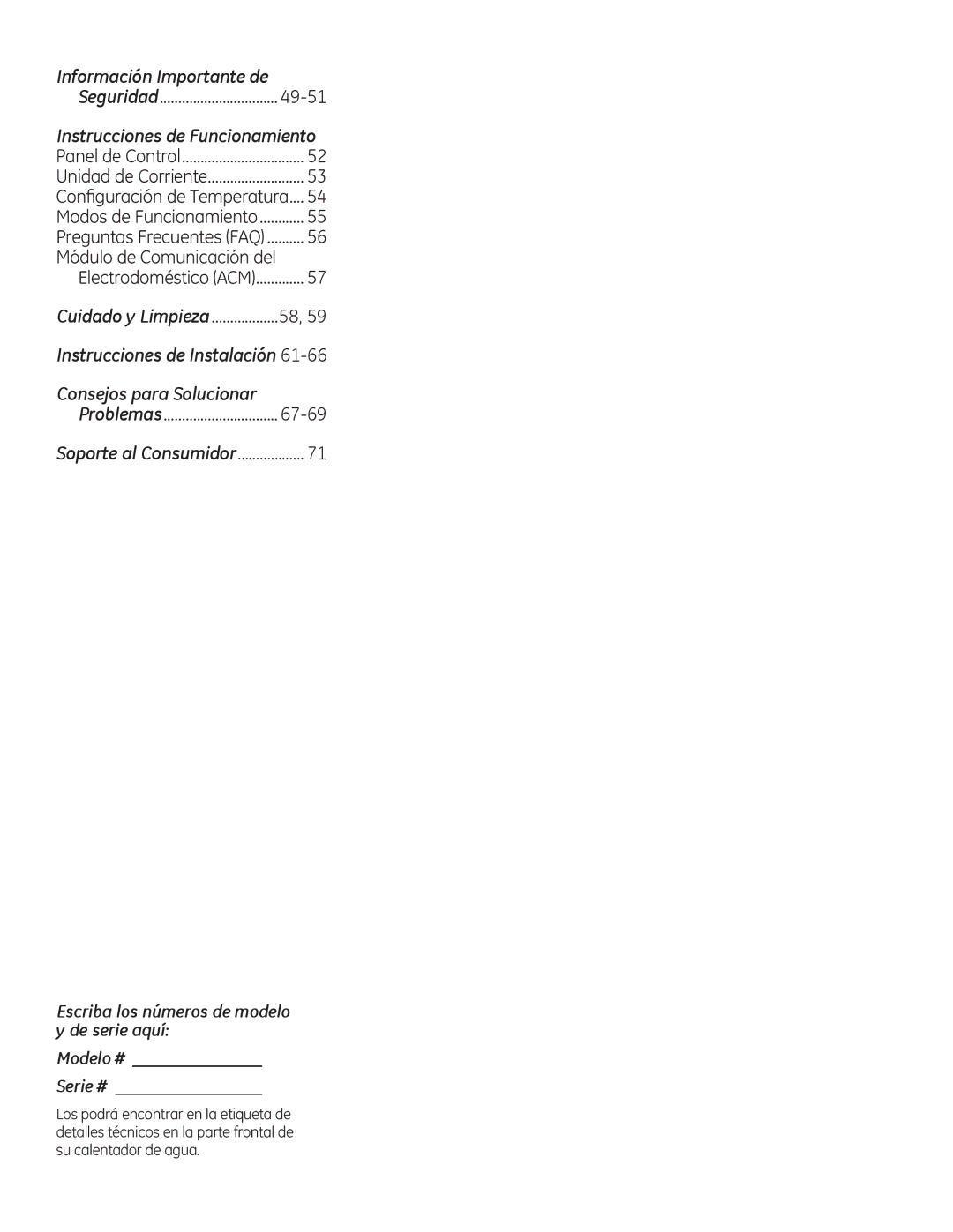 GE GEH50DEED owner manual Instrucciones de Instalación, Información Importante de, Consejos para Solucionar, 67-69 