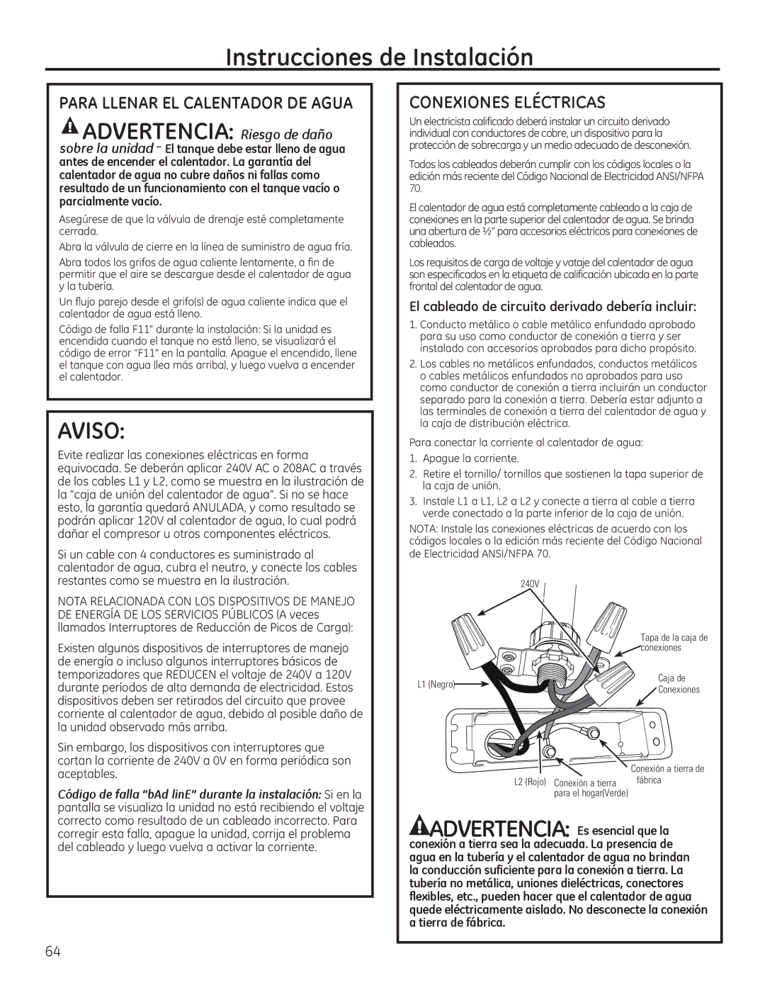 GE GEH50DEED Conexiones Eléctricas, El cableado de circuito derivado debería incluir, ODXQLGDGREVHUYDGRPiVDUULED 