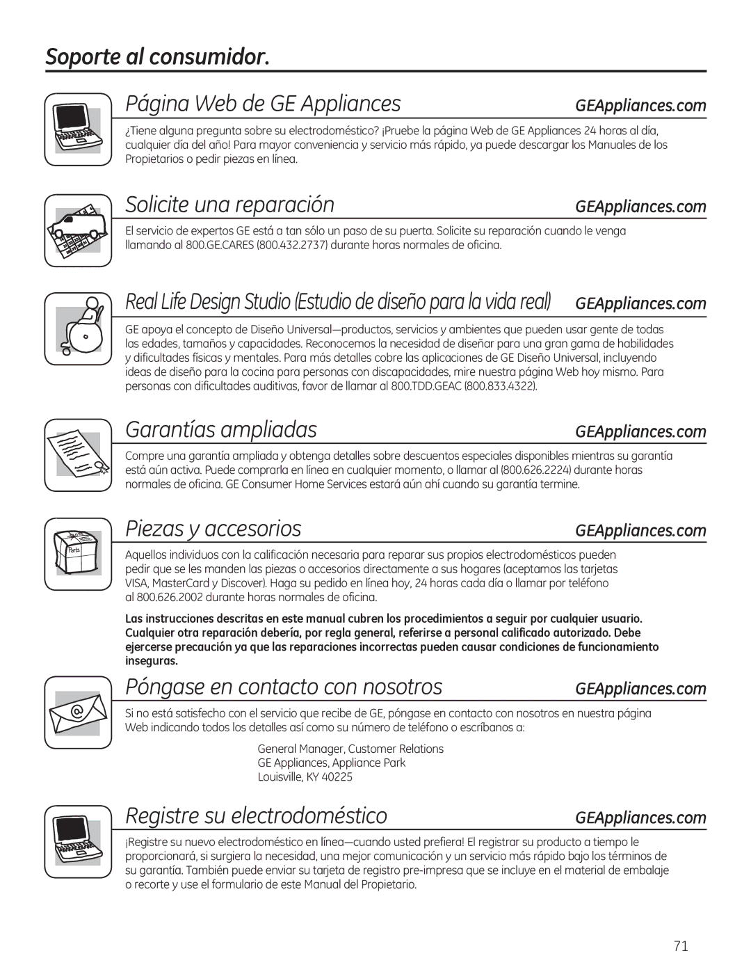 GE GEH50DEED owner manual Soporte al consumidor, GEAppliances.com 