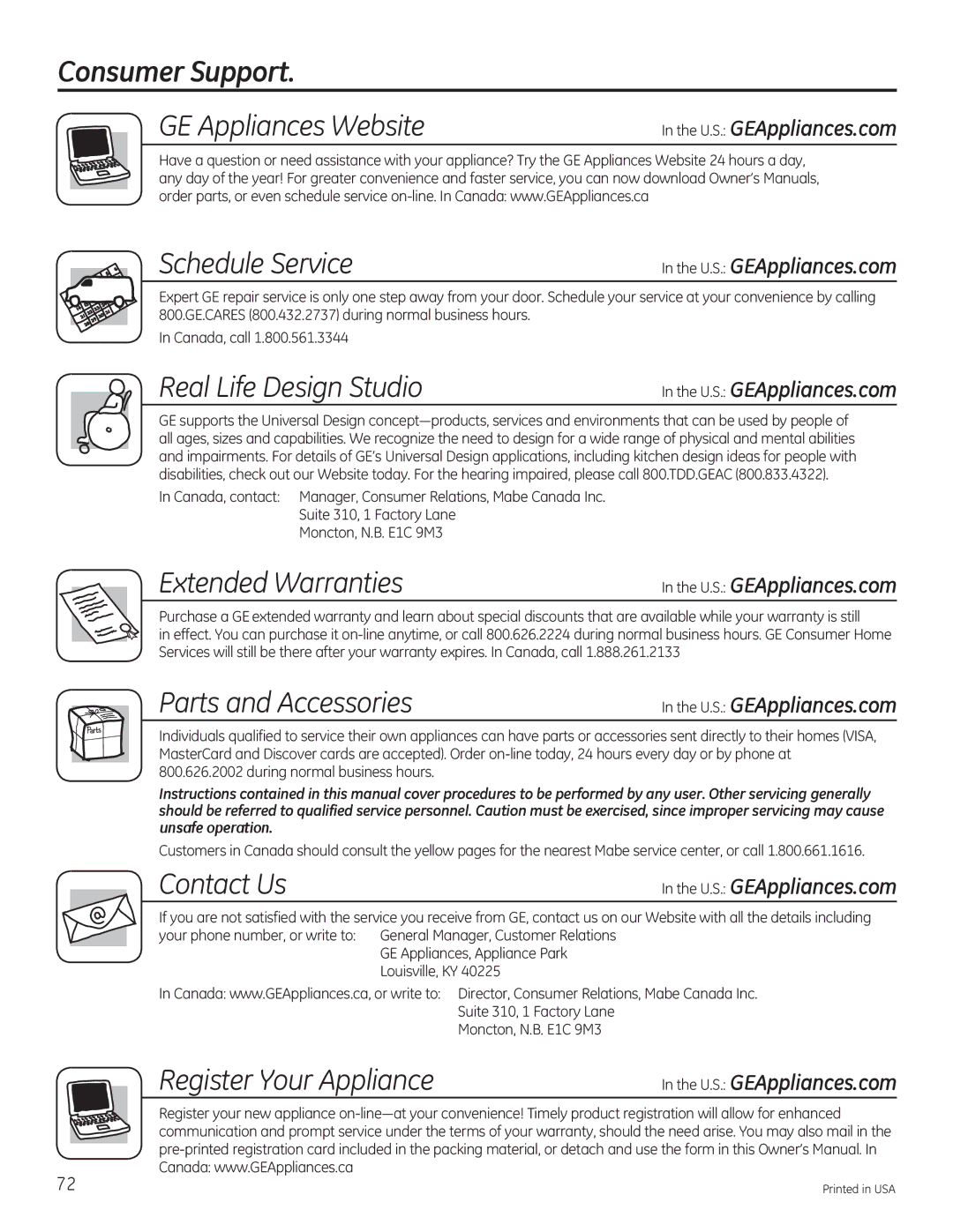 GE GEH50DEED owner manual Consumer Support, &DqdgdFdoo 