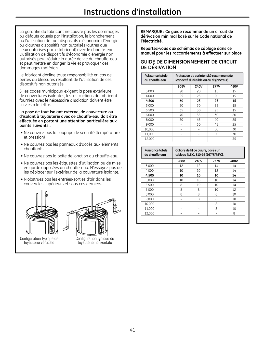 GE GEH50DEEDXX manual SrlqwvVxlydqwv, HwSuhvvlrq, Fkdxⱥdqwv, Configuration typique de, Tuyauterie verticale 