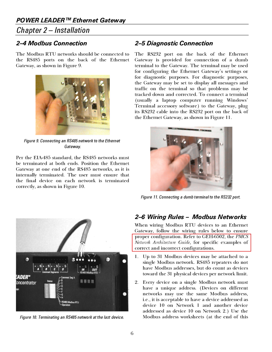 GE GEH6505A manual Modbus Connection Diagnostic Connection, Wiring Rules Modbus Networks 