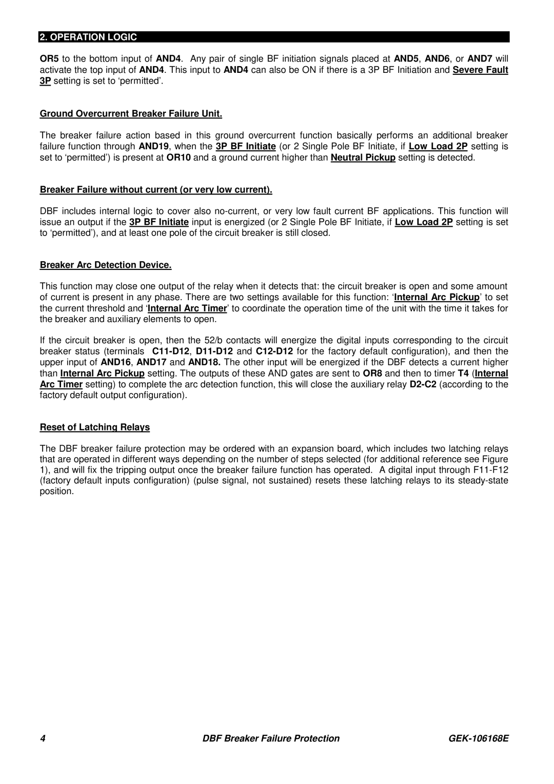 GE GEK 106168E manual Ground Overcurrent Breaker Failure Unit, Breaker Failure without current or very low current 