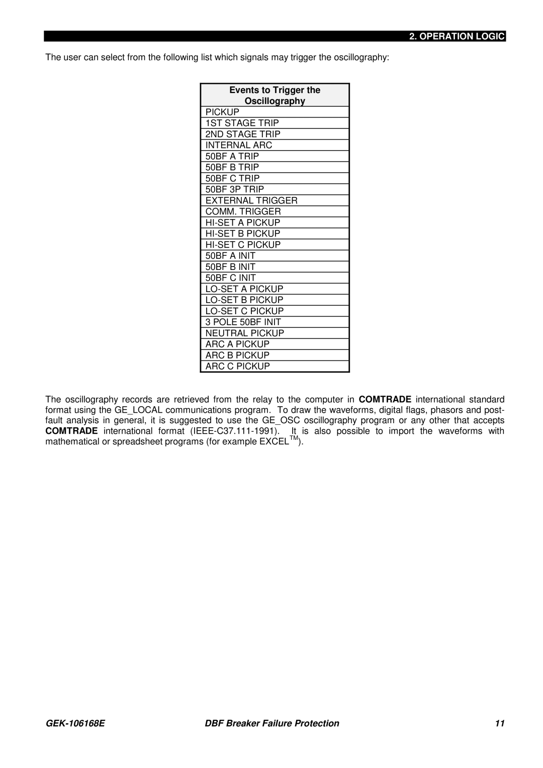 GE GEK 106168E manual Events to Trigger Oscillography 