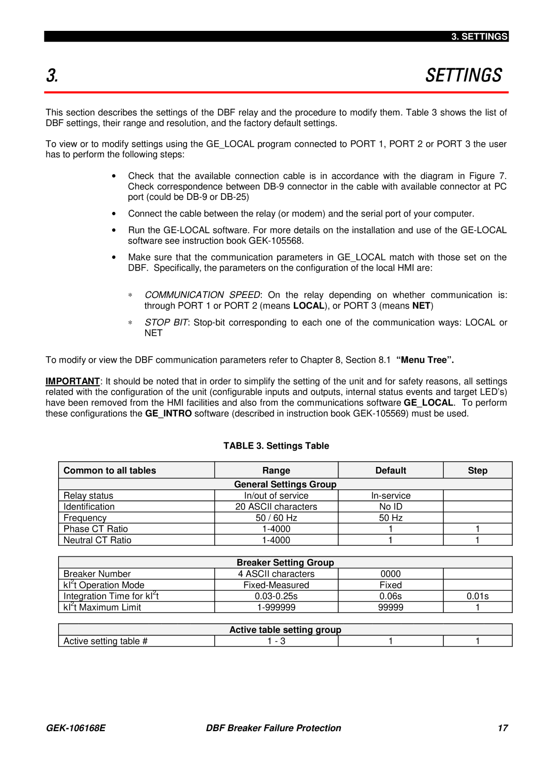 GE GEK 106168E manual Breaker Setting Group, Active table setting group 