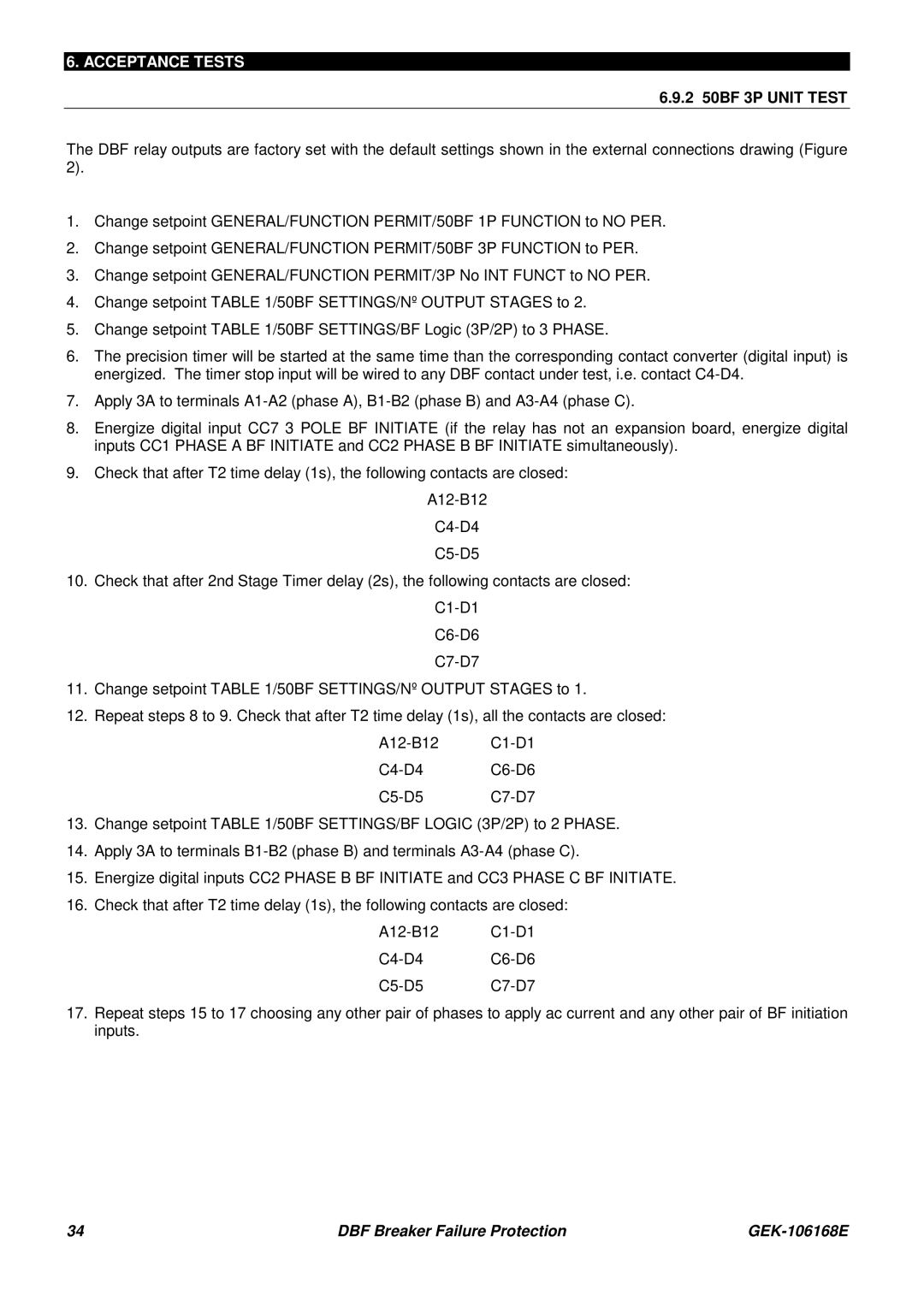 GE GEK 106168E manual 2 50BF 3P Unit Test 