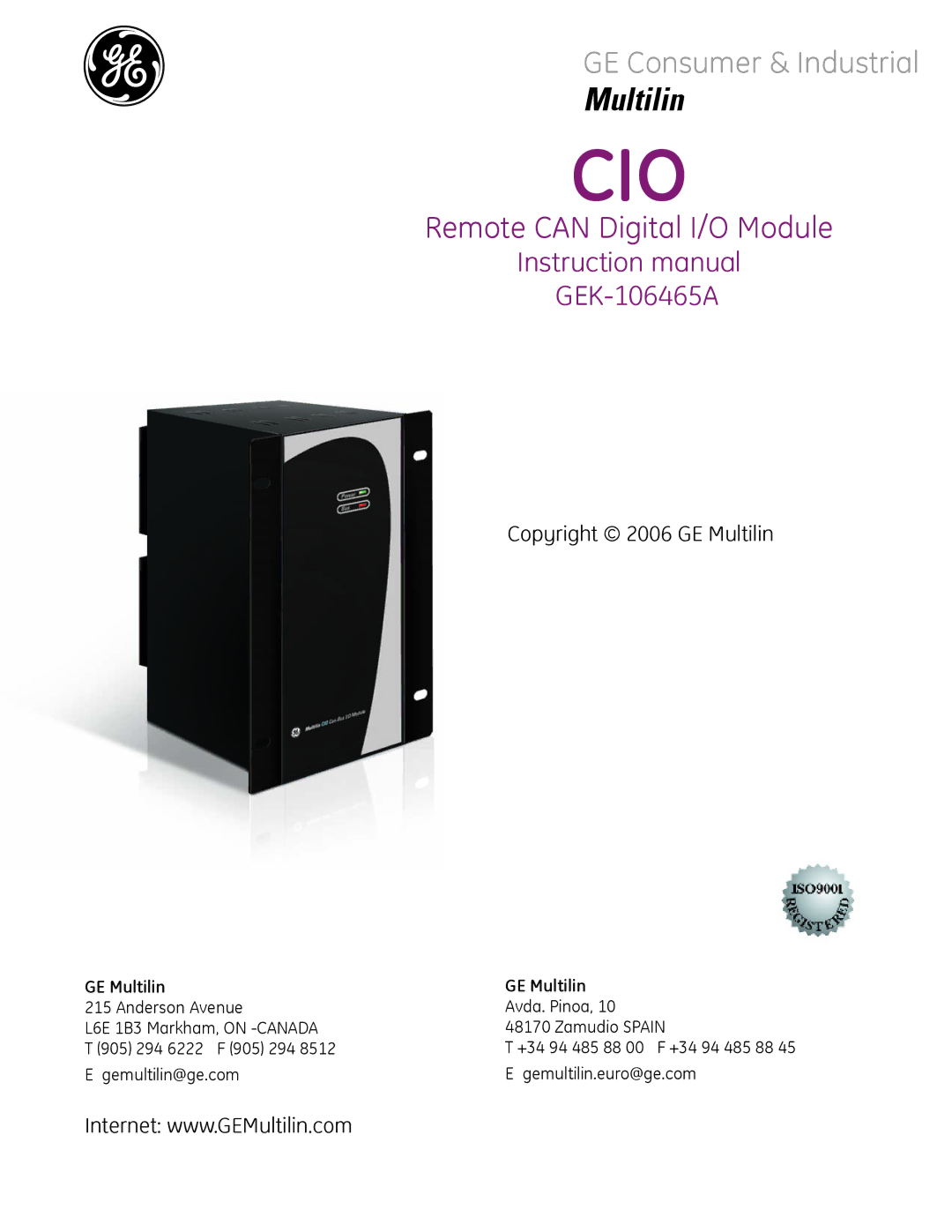 GE GEK-106465A instruction manual Cio 