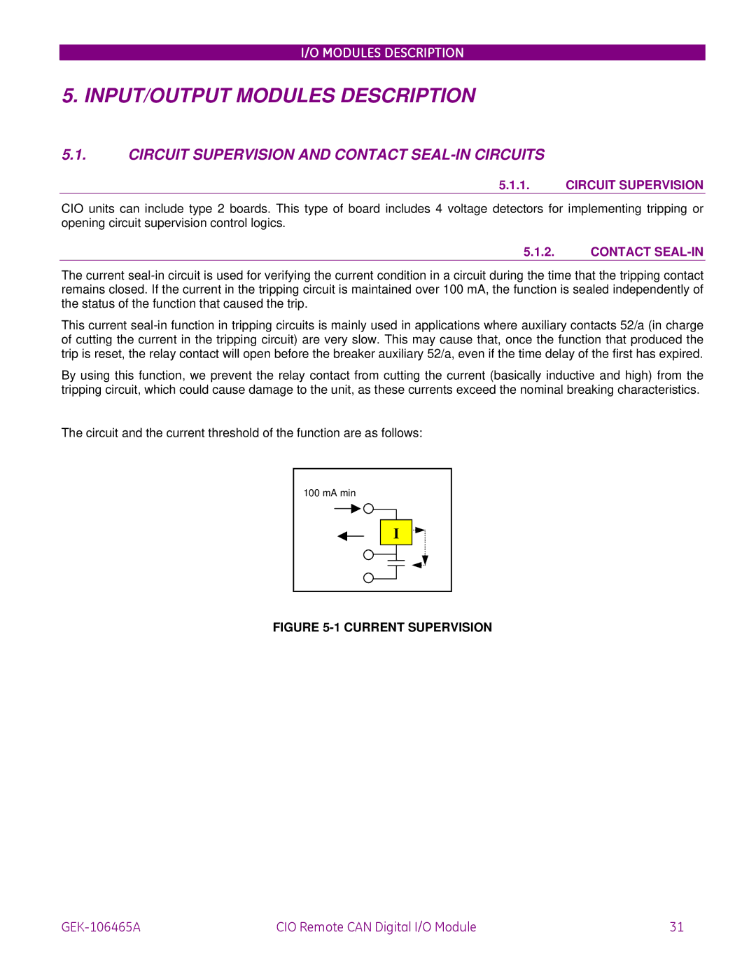 GE GEK-106465A instruction manual Circuit Supervision and Contact SEAL-IN Circuits 