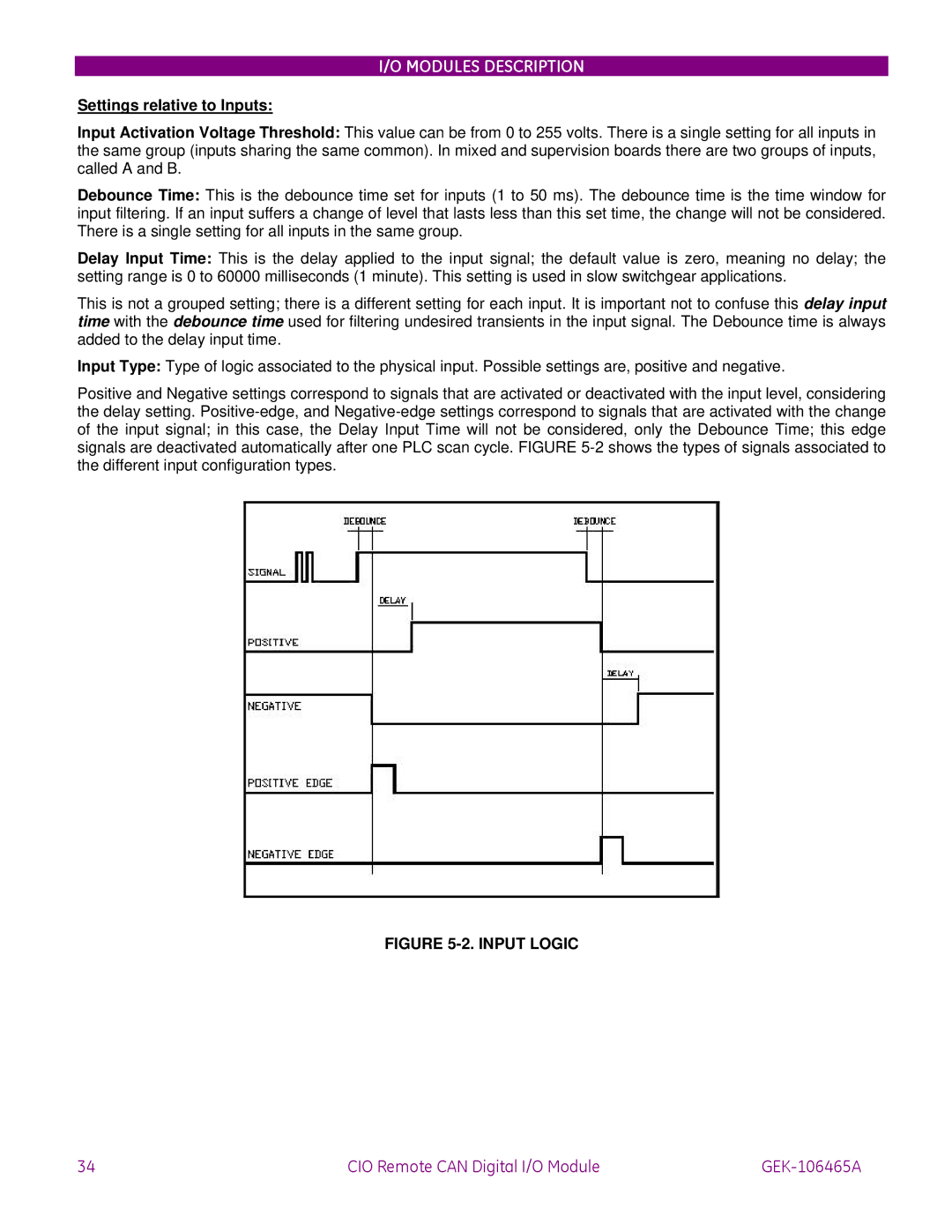 GE GEK-106465A instruction manual Settings relative to Inputs, Input Logic 