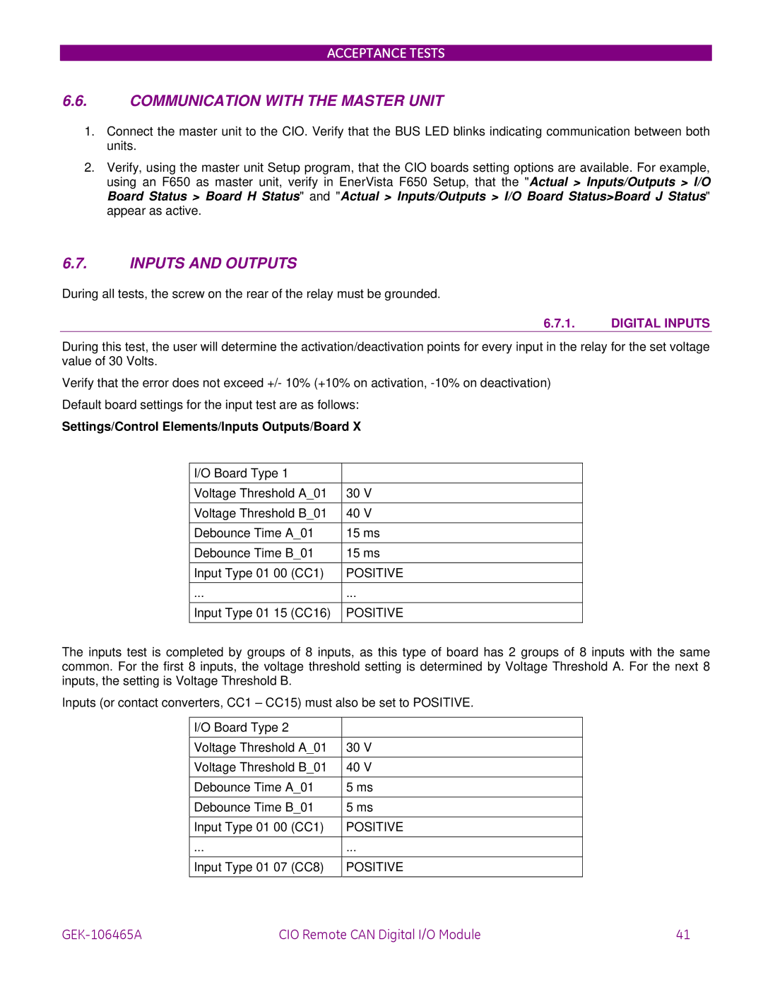 GE GEK-106465A instruction manual Communication with the Master Unit, Inputs and Outputs, Digital Inputs 