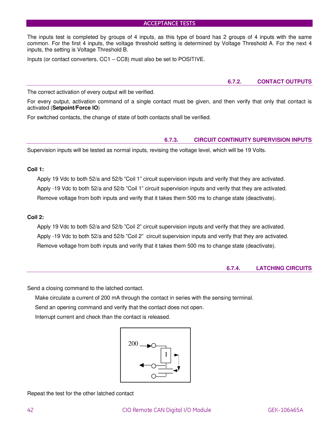 GE GEK-106465A instruction manual Contact Outputs, Circuit Continuity Supervision Inputs, Coil, Latching Circuits 