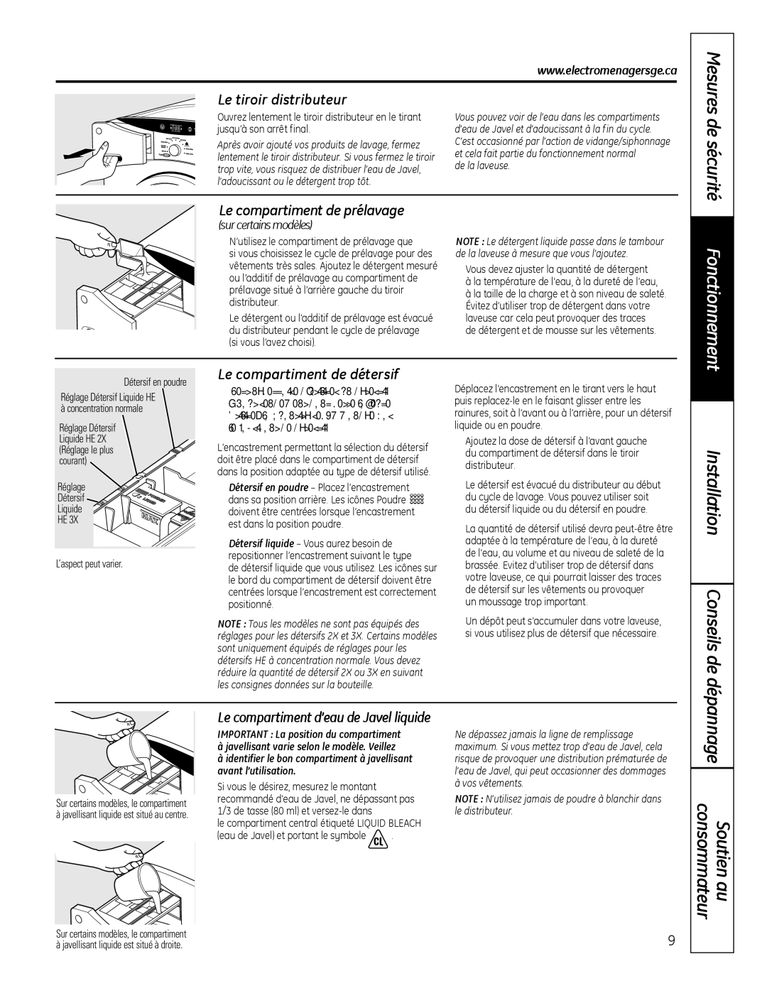 GE GBVH5300, GFAN1100, GCVH6800 Installation Conseils de, Dépannage Soutien au consommateur, Le tiroir distributeur 