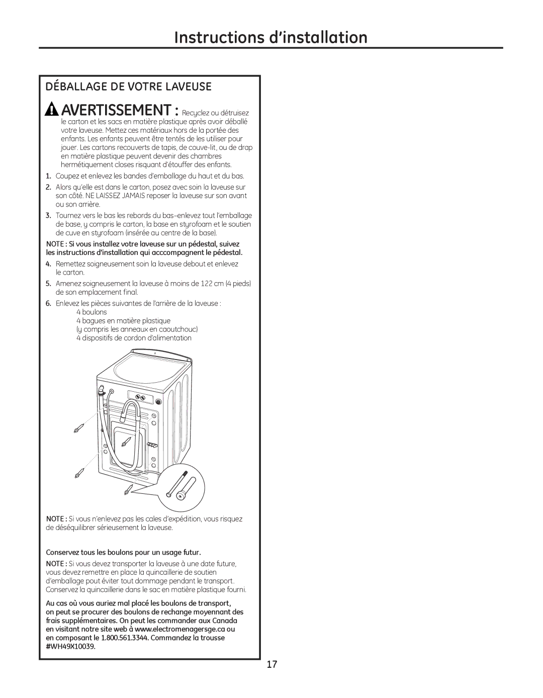 GE GCVH6800, GFAN1100, GCVH6400 DÉBALLAGe De VOTre LAVeUSe, Coupezetenlevezlesbandesd’emballageduhautetdubas 