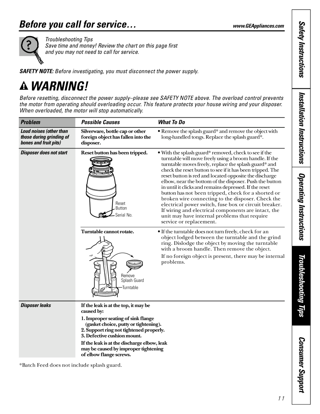 GE GFC700F, GFB1000F, GFC500F, GFC1000F, GFB700F owner manual Before you call for service…, Problem Possible Causes What To Do 