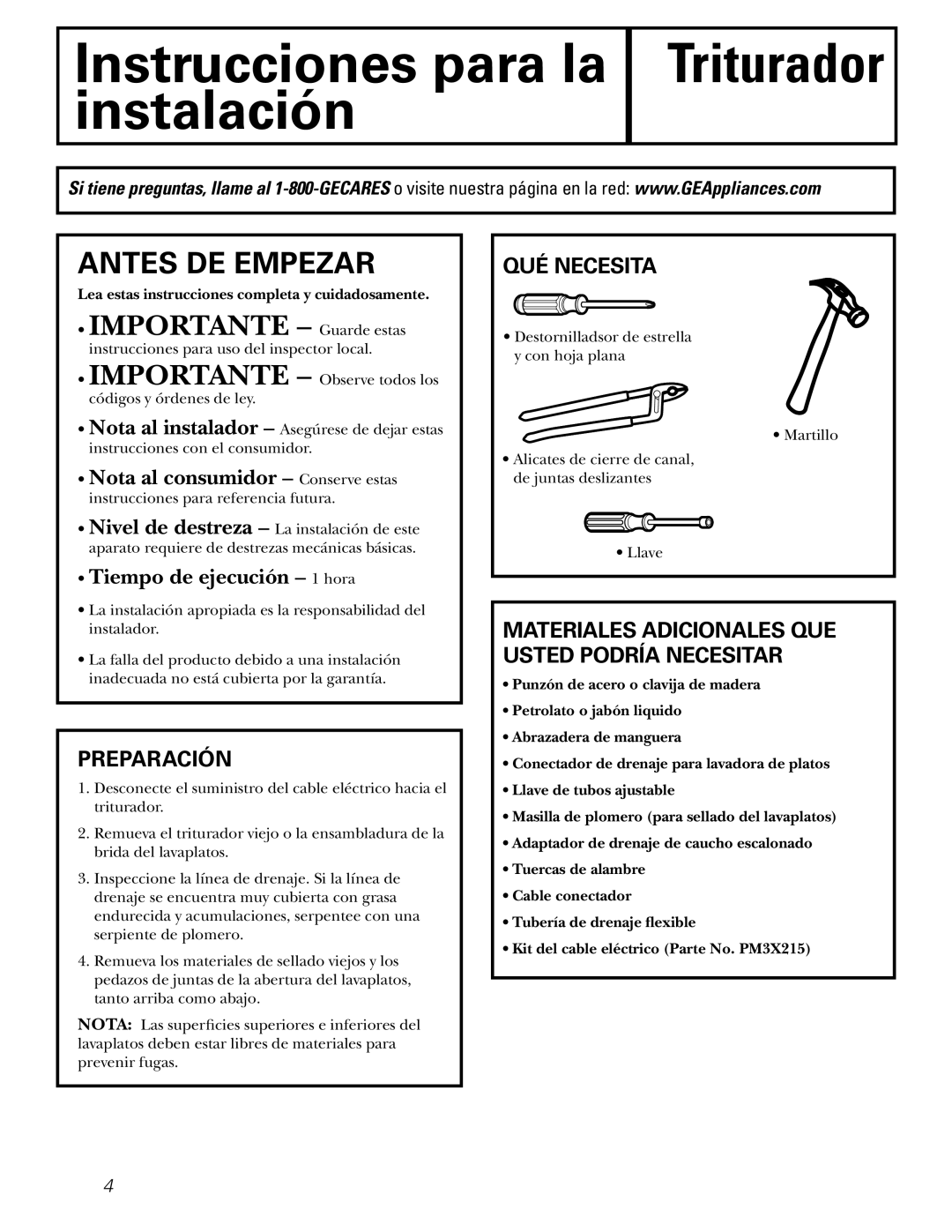 GE GFC720V, GFC520V, GFC325V, GFC535V, GFC525V, GFC320V, GFC1020V, GFB760V, GFC530V Preparación, QUÉ Necesita 