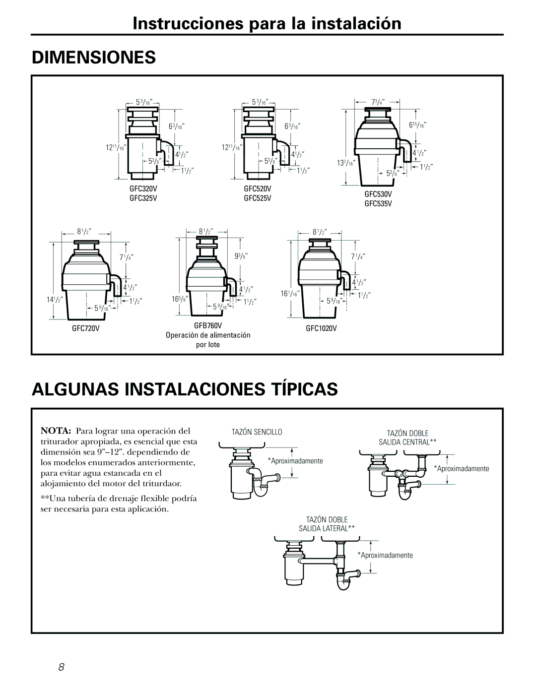 GE GFC1020V, GFB760V, GFC720V installation instructions GFC320V GFC520V GFC530V GFC325V GFC525V GFC535V 