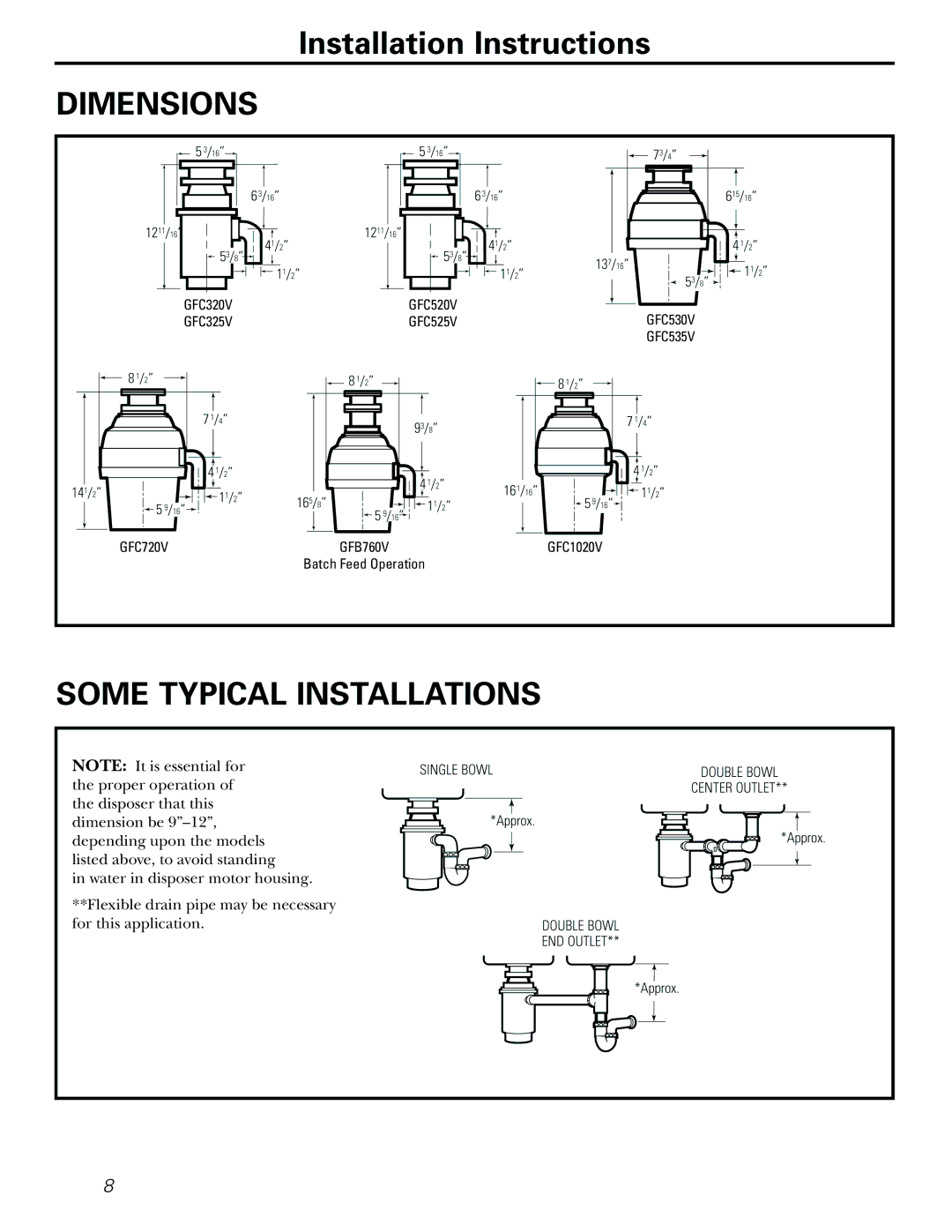 GE GFC530V, GFC520V, GFC325V, GFC535V, GFC525V, GFC320V, GFC1020V, GFC720V installation instructions GFB760V 