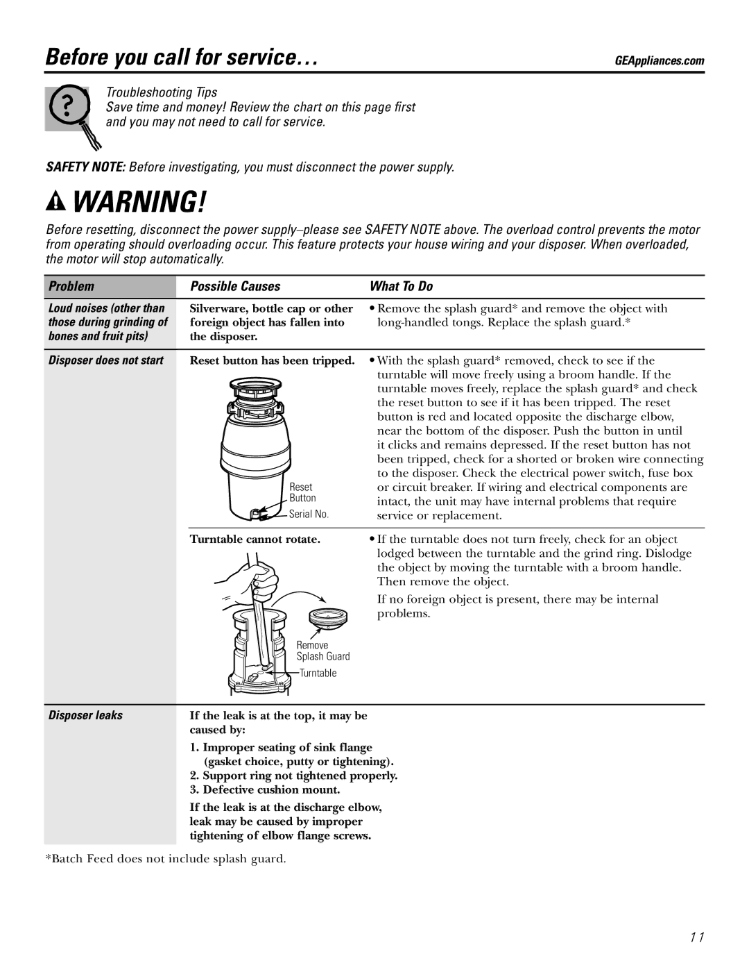 GE GFC720, GFC530, GFC1020, GFC520, GFB760, GFC320 owner manual Before you call for service…, Problem Possible Causes What To Do 