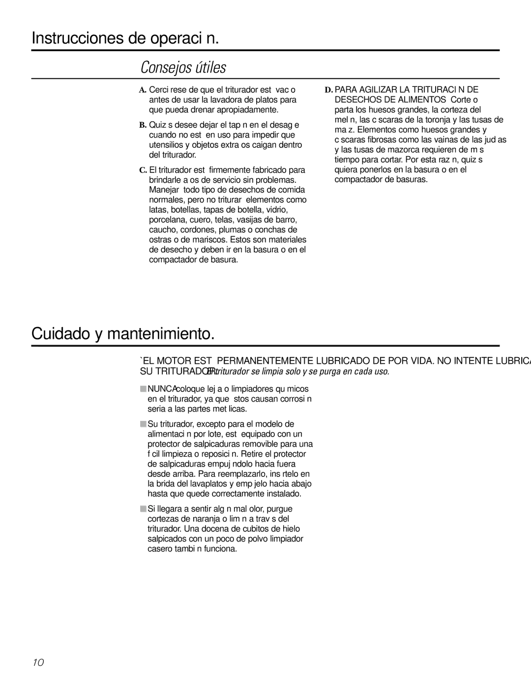 GE GFC320, GFC530, GFC1020, GFC520, GFB760, GFC720 owner manual Consejos útiles, Cuidado y mantenimiento 