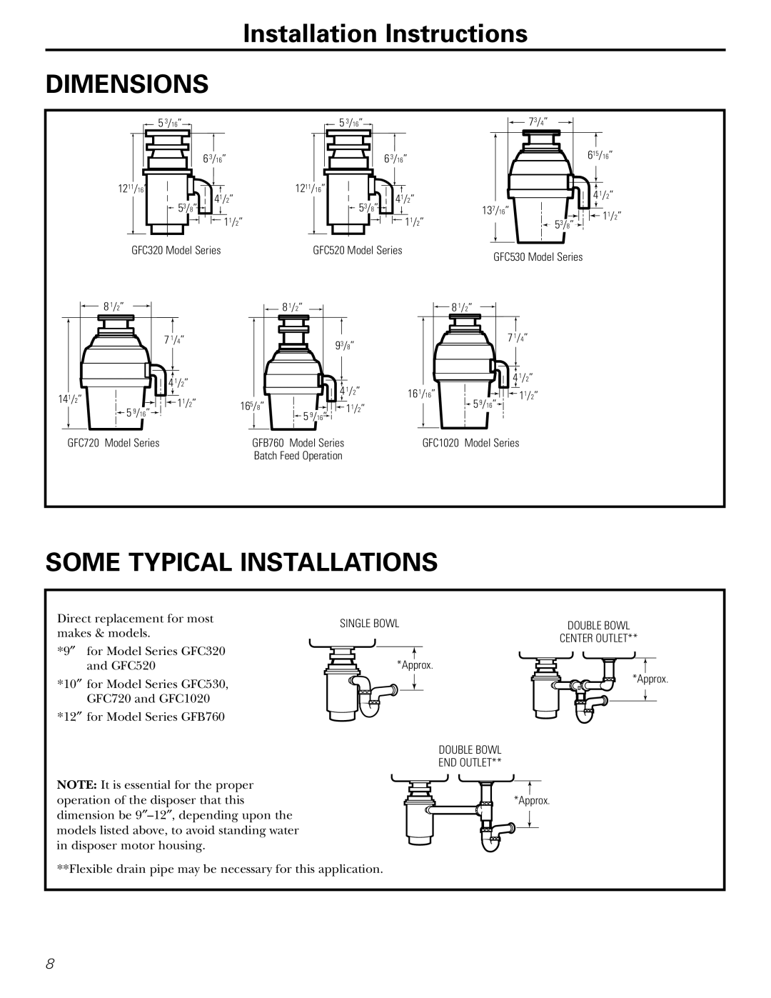 GE GFC520, GFC530, GFC1020, GFB760, GFC320, GFC720 owner manual Dimensions, Some Typical Installations 