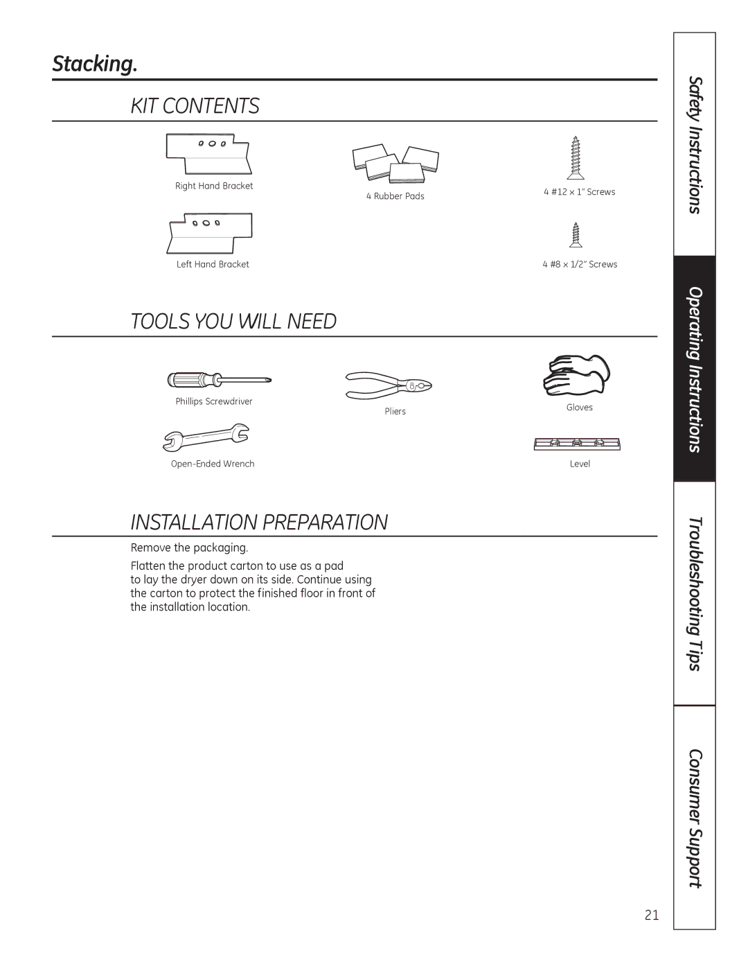 GE GFDN110, GFDN100 owner manual KIT Contents, Installation Preparation 