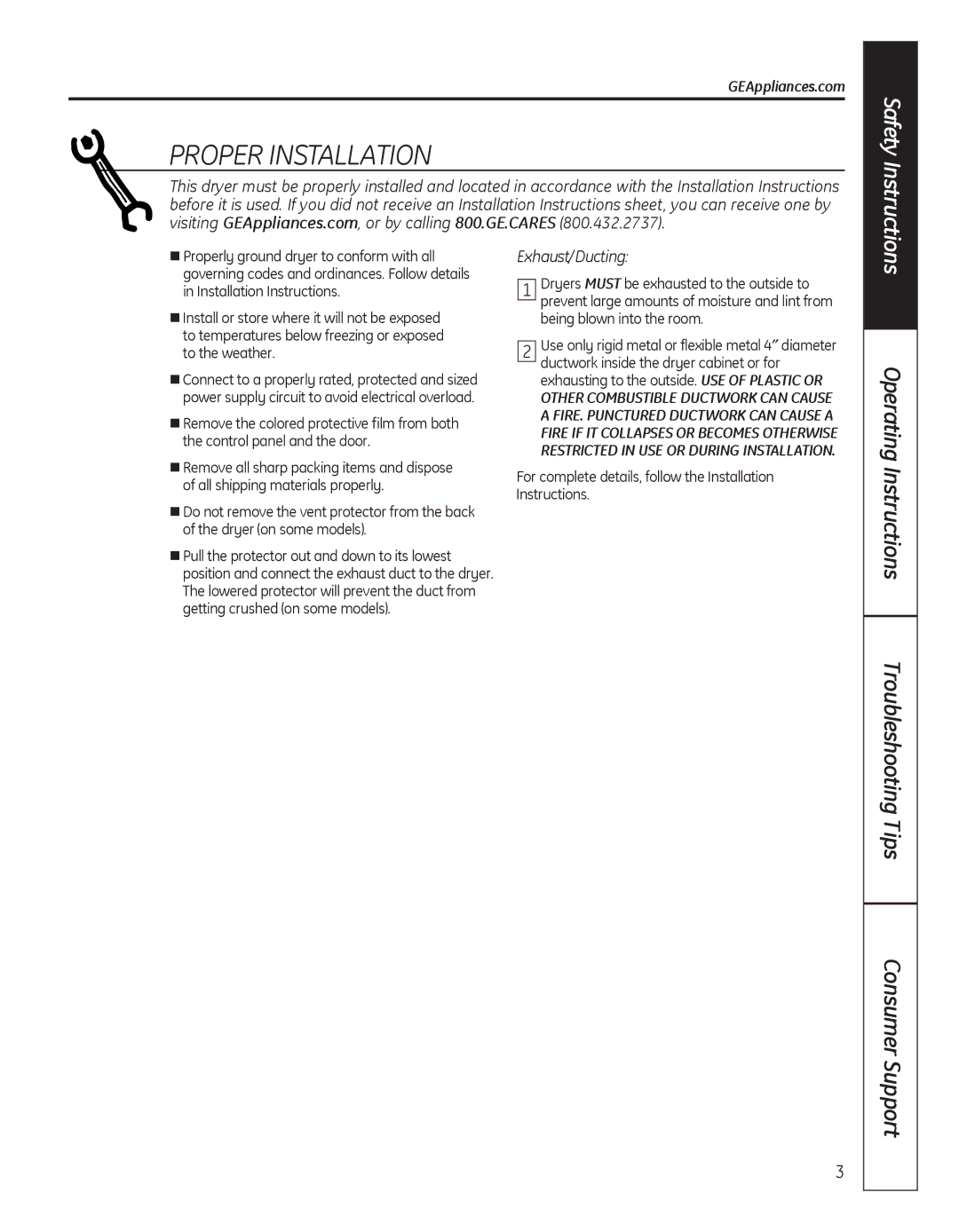 GE GFDN100 owner manual Proper Installation, GEAppliances.com 