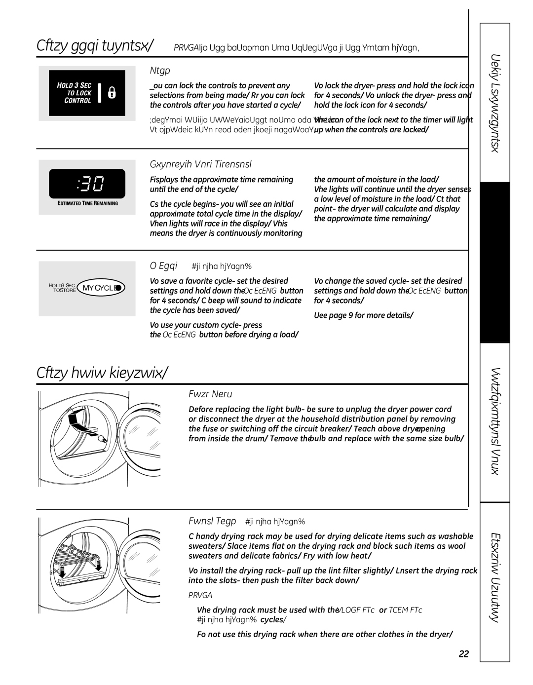 GE 364B7130P001, GFDN110 owner manual About dryer features, Lock, Estimated Time Remaining, Drum lamp 