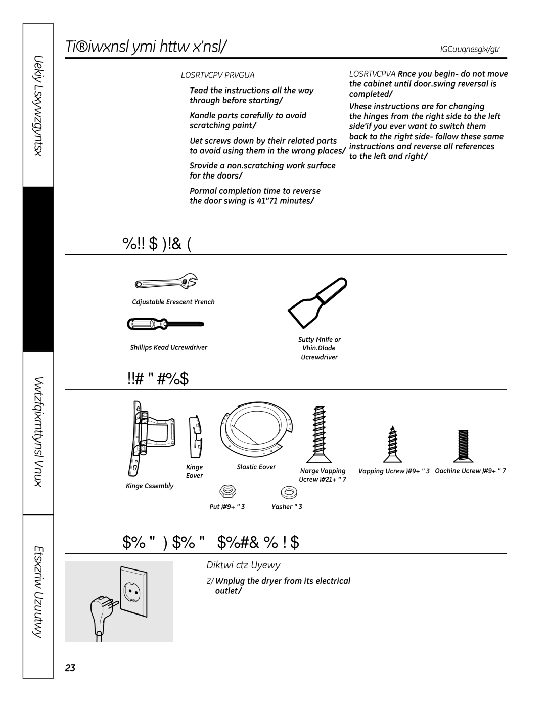 GE GFDN110 Reversing the door swing, Tools YOU will Need, Door Parts, STEP-BY-STEP Instructions, Before you Start 