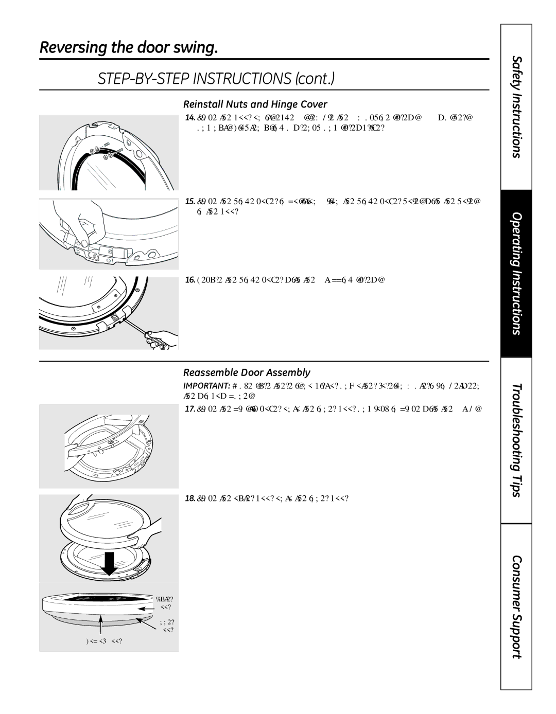 GE 364B7130P001, GFDN110 owner manual Reinstall Nuts and Hinge Cover, Reassemble Door Assembly 