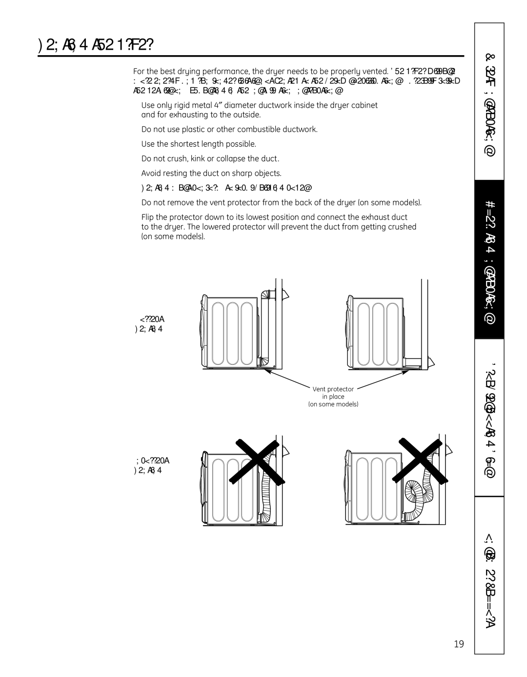 GE 364B7130P001 Venting the dryer, Venting must conform to local building codes, Correct Venting, Incorrect Venting 