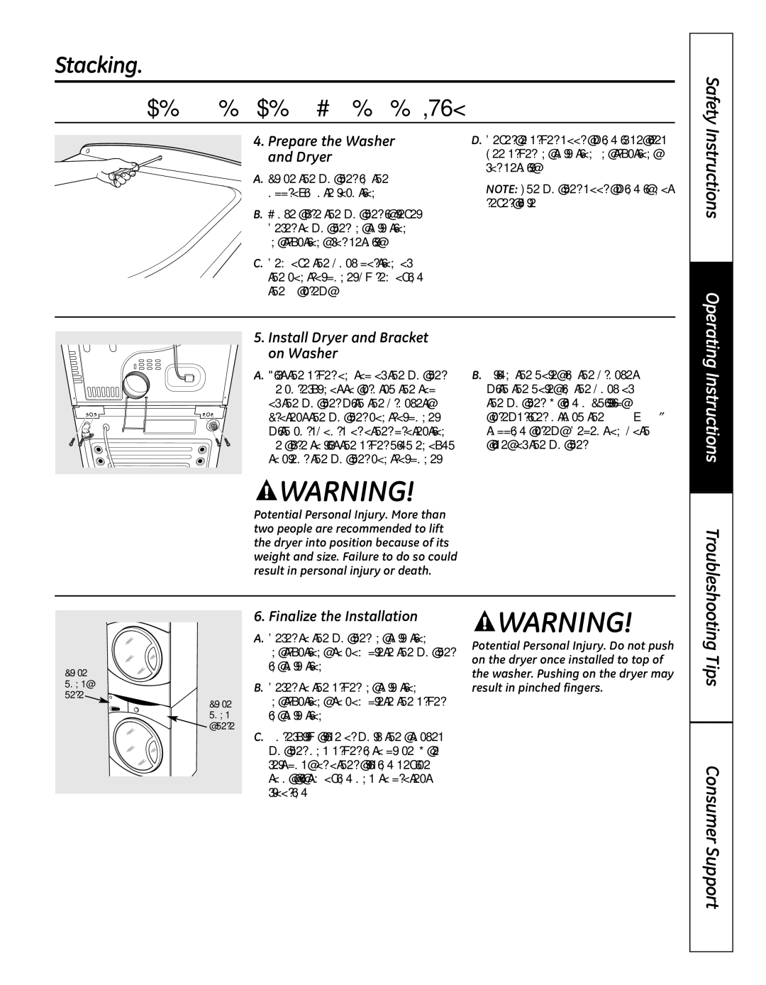 GE 364B7130P001 Installing the Stack Bracket KIT, Prepare the Washer and Dryer, Install Dryer and Bracket on Washer 