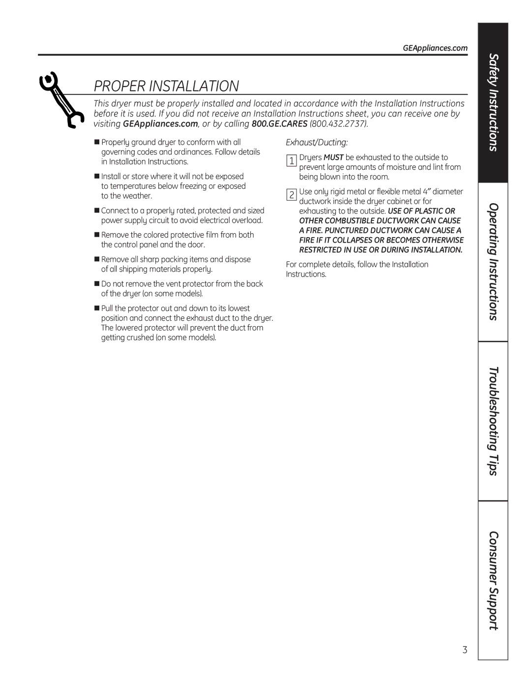 GE 364B7130P001, GFDN110 owner manual Proper Installation, GEAppliances.com 