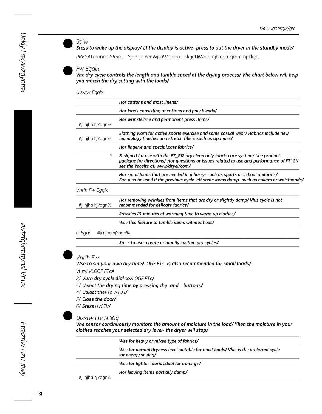 GE GFDN110, 364B7130P001 owner manual Power, Dry Cycles, Timed Dry, Sensor Dry level 