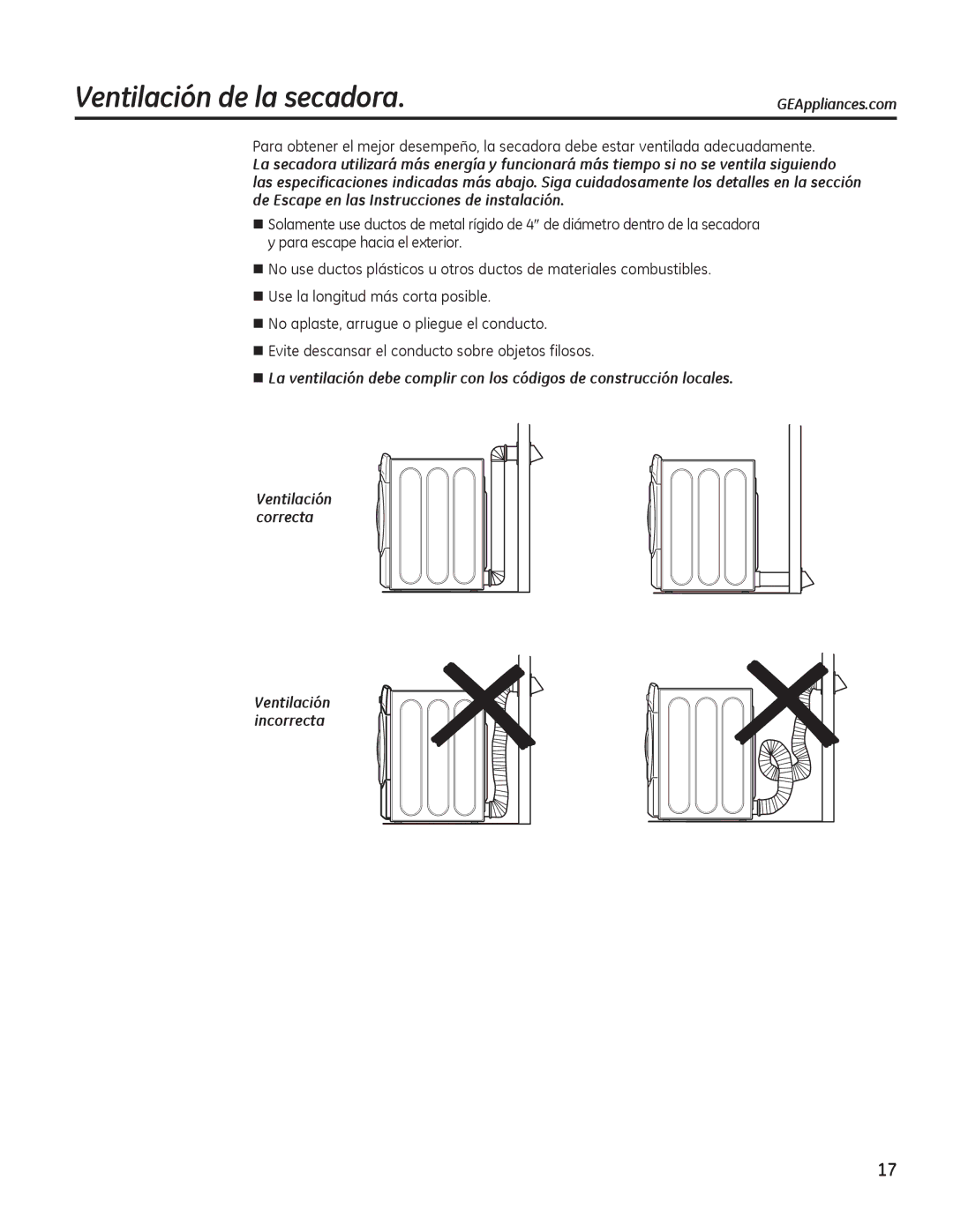 GE GFDS355, GFDN245, GFDS350, GFDN240 owner manual 9HQWLODFLyQGHODVHFDGRUD, Fruuhfwd, Lqfruuhfwd 