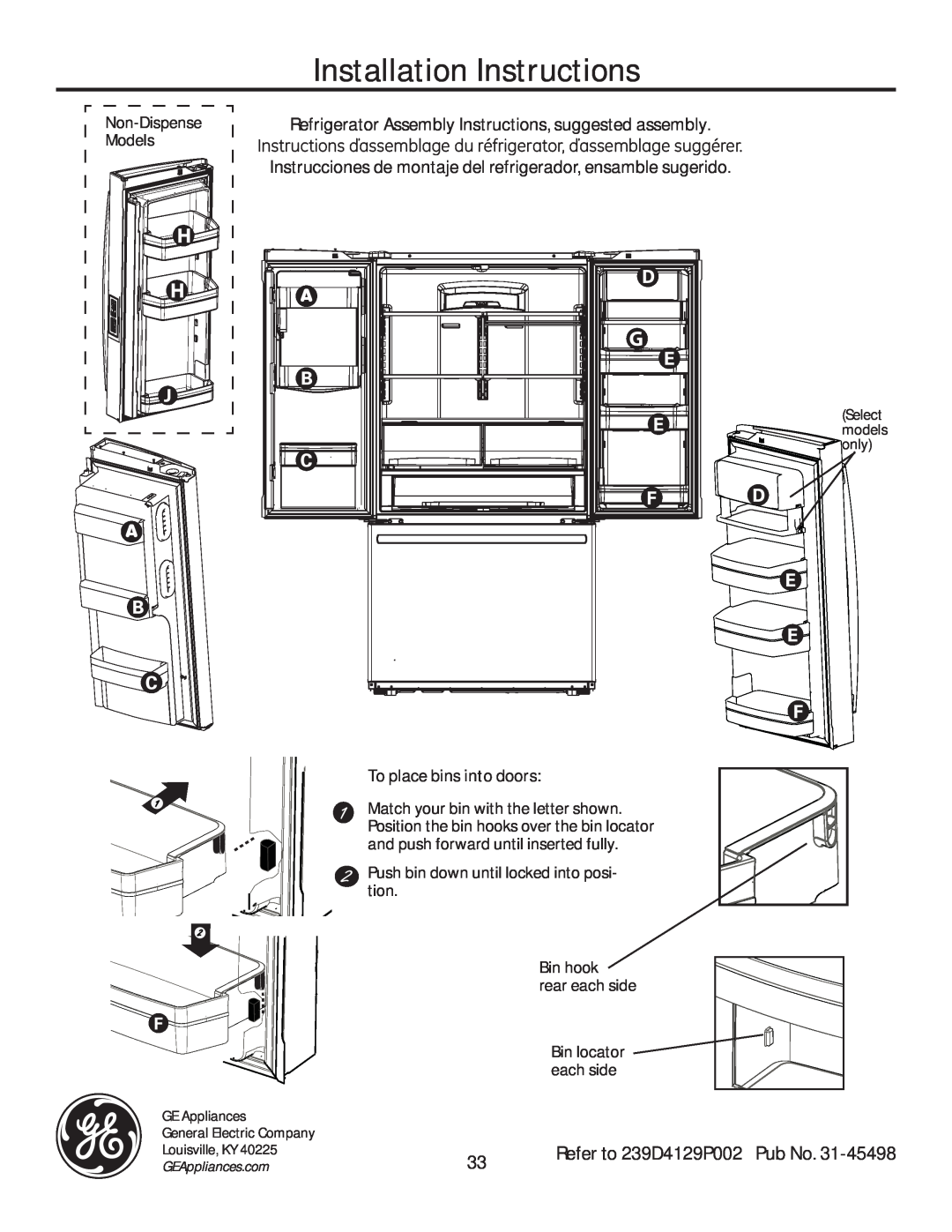 GE GFE28HGHBB Installation Instructions, Non-Dispense, Refrigerator Assembly Instructions, suggested assembly, Models 