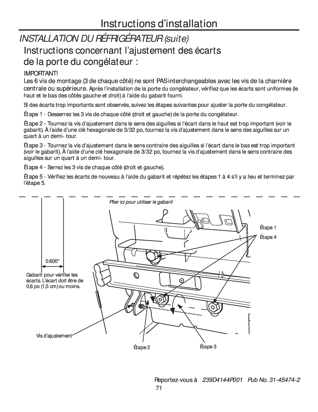 GE GFE28HSHSS, GFE28HGHBB, GFE28HMHES Reportez-vous à 239D4144P001 Pub No, Instructions d’installation 