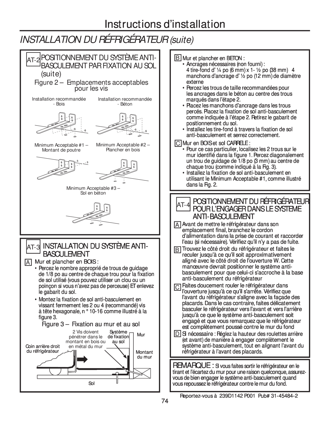 GE GFE28HSHSS, GFE28HGHBB, GFE28HMHES AT-3 INSTALLATION DU SYSTÈME ANTI- BASCULEMENT, Emplacements acceptables pour les vis 