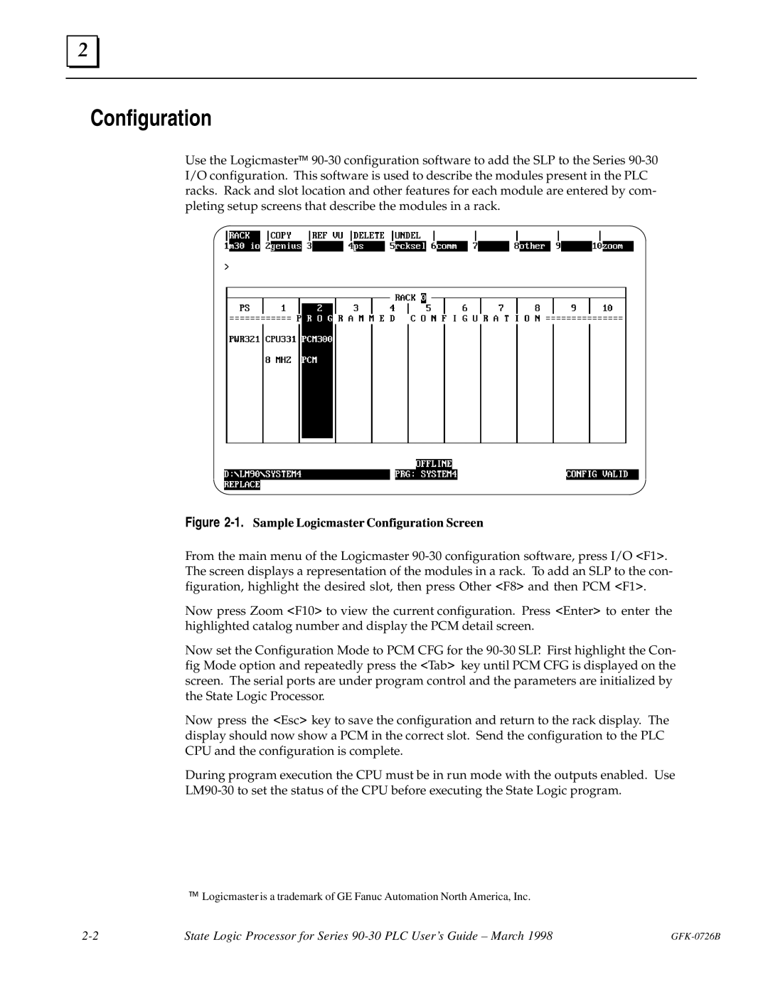 GE GFK-0726B manual Sample Logicmaster Configuration Screen 