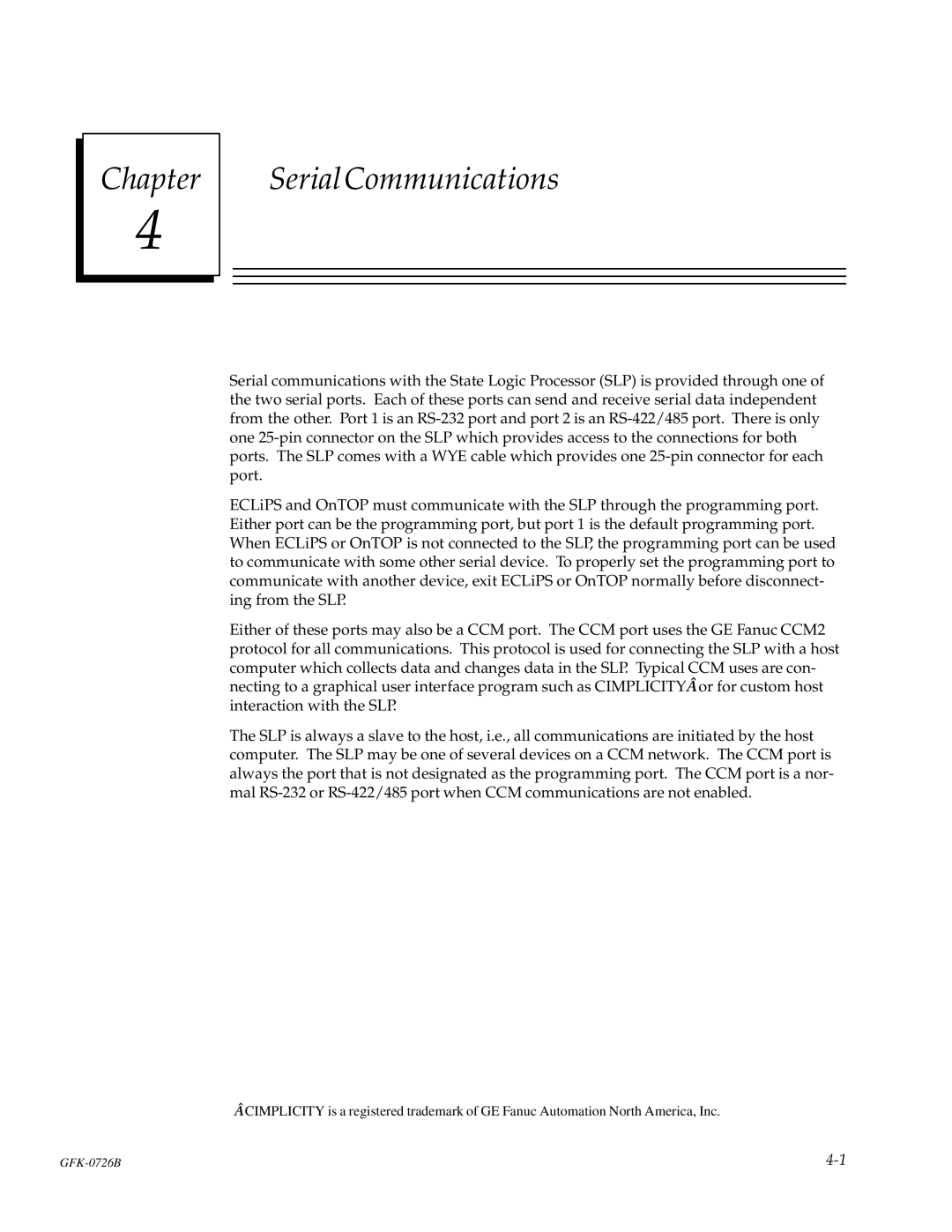 GE GFK-0726B manual Chapter SerialCommunications 