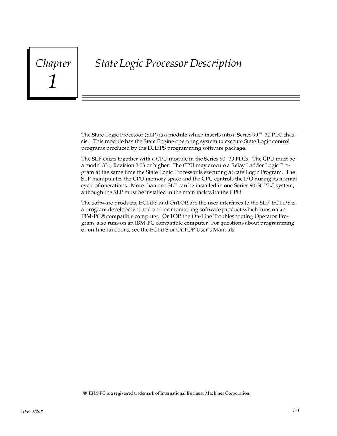 GE GFK-0726B manual Chapter State Logic Processor Description 