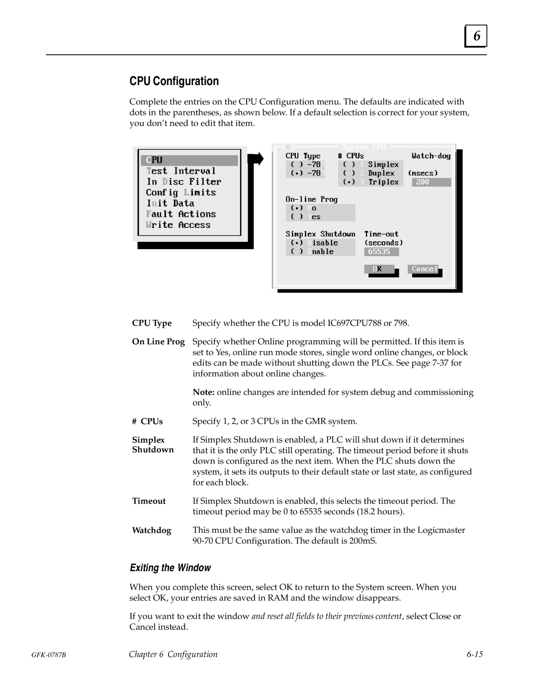 GE GFK-0787B user manual CPU Configuration, Simplex, Shutdown 