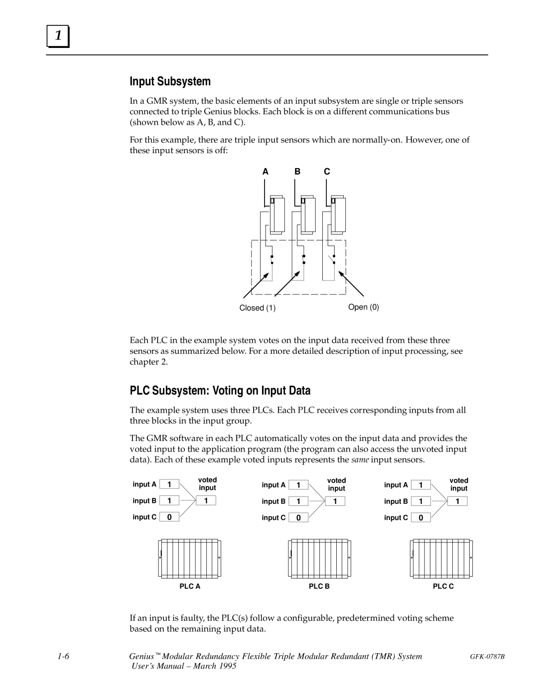 GE GFK-0787B user manual Input Subsystem, PLC Subsystem Voting on Input Data 