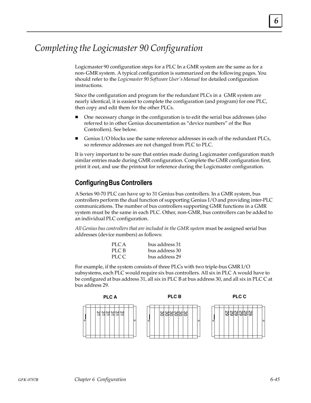 GE GFK-0787B user manual Completing the Logicmaster 90 Configuration, Configuring Bus Controllers 