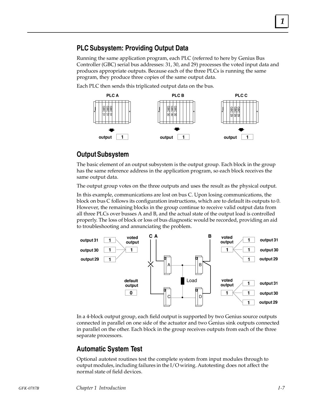 GE GFK-0787B user manual PLC Subsystem Providing Output Data, Output Subsystem, Automatic System Test 